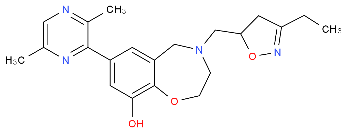 7-(3,6-dimethylpyrazin-2-yl)-4-[(3-ethyl-4,5-dihydroisoxazol-5-yl)methyl]-2,3,4,5-tetrahydro-1,4-benzoxazepin-9-ol_分子结构_CAS_)