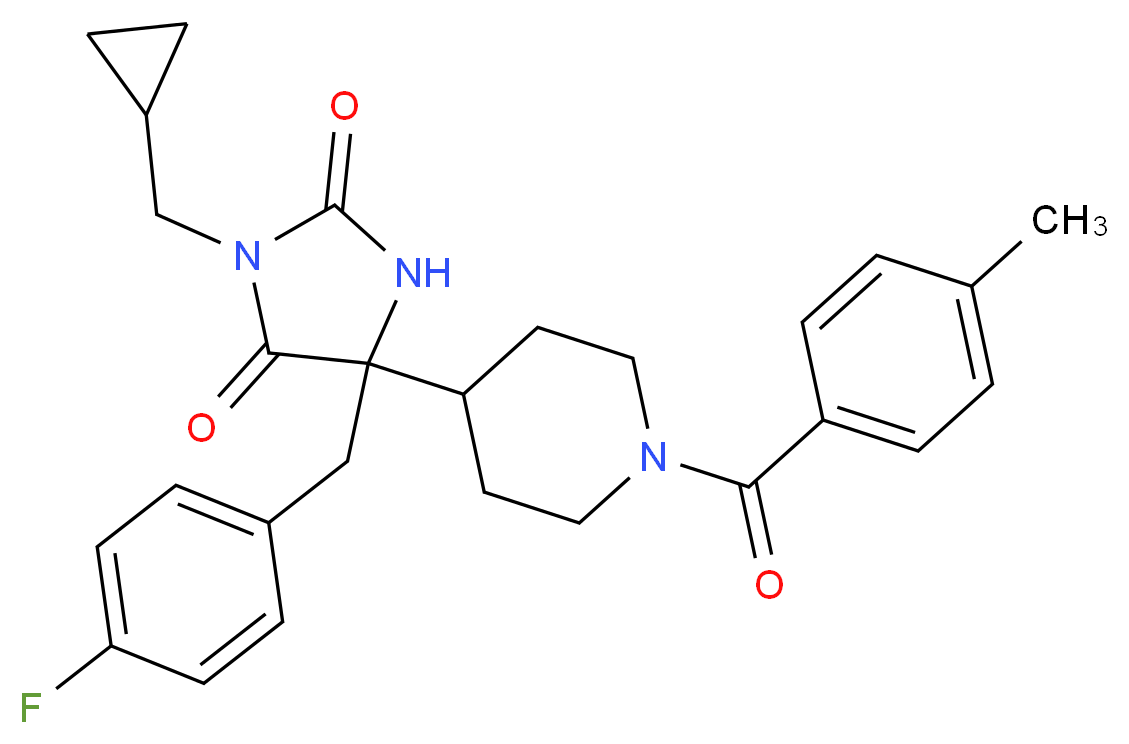 3-(cyclopropylmethyl)-5-(4-fluorobenzyl)-5-[1-(4-methylbenzoyl)-4-piperidinyl]-2,4-imidazolidinedione_分子结构_CAS_)