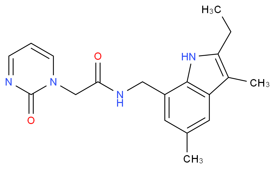 N-[(2-ethyl-3,5-dimethyl-1H-indol-7-yl)methyl]-2-(2-oxopyrimidin-1(2H)-yl)acetamide_分子结构_CAS_)