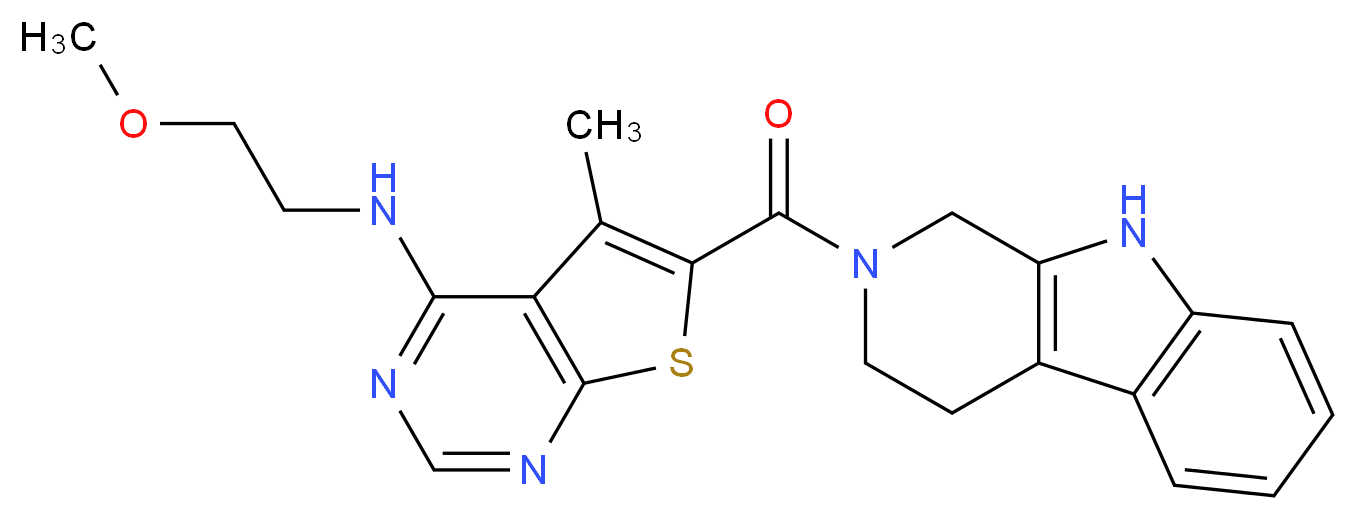 N-(2-methoxyethyl)-5-methyl-6-(1,3,4,9-tetrahydro-2H-beta-carbolin-2-ylcarbonyl)thieno[2,3-d]pyrimidin-4-amine_分子结构_CAS_)
