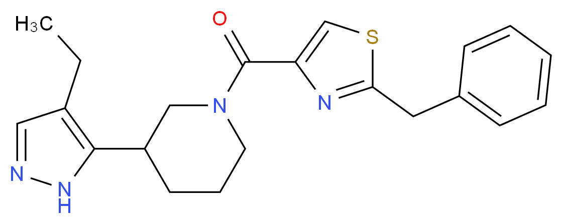 1-[(2-benzyl-1,3-thiazol-4-yl)carbonyl]-3-(4-ethyl-1H-pyrazol-5-yl)piperidine_分子结构_CAS_)