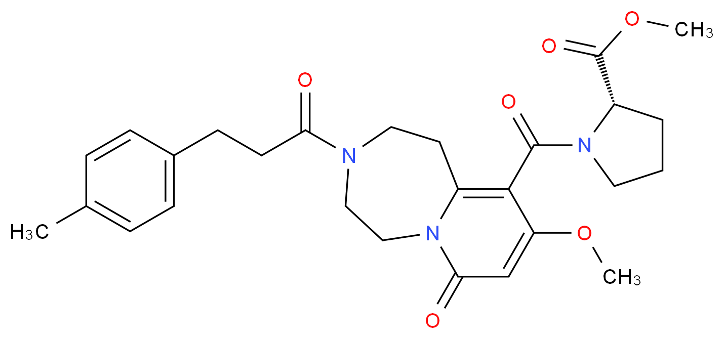 methyl 1-({9-methoxy-3-[3-(4-methylphenyl)propanoyl]-7-oxo-1,2,3,4,5,7-hexahydropyrido[1,2-d][1,4]diazepin-10-yl}carbonyl)-L-prolinate_分子结构_CAS_)