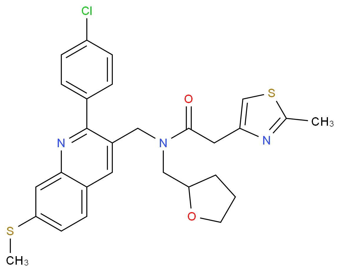 N-{[2-(4-chlorophenyl)-7-(methylthio)-3-quinolinyl]methyl}-2-(2-methyl-1,3-thiazol-4-yl)-N-(tetrahydro-2-furanylmethyl)acetamide_分子结构_CAS_)