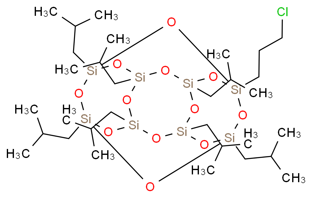 1-(3-chloropropyl)-3,5,7,9,11,13,15-heptakis(2-methylpropyl)pentacyclo[9.5.1.1<sup>3</sup>,<sup>9</sup>.1<sup>5</sup>,<sup>1</sup><sup>5</sup>.1<sup>7</sup>,<sup>1</sup><sup>3</sup>]octasiloxane_分子结构_CAS_480438-84-4