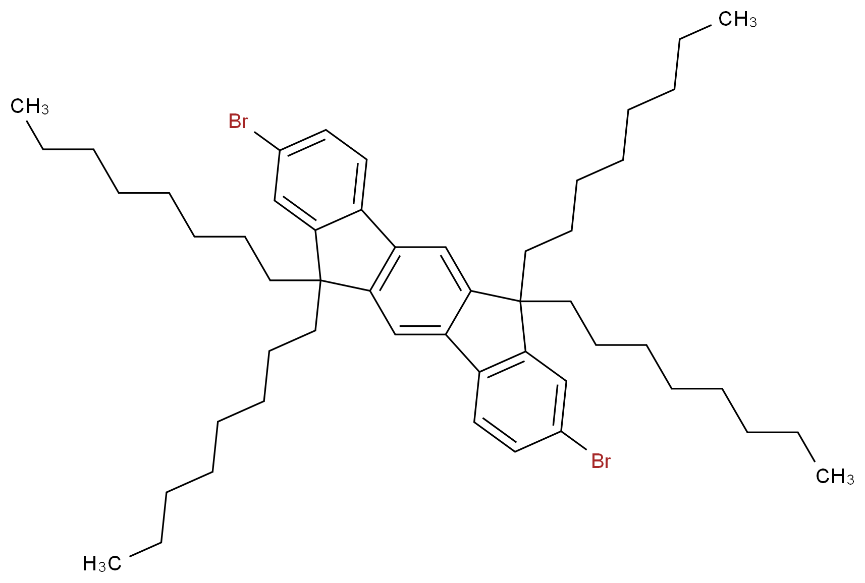 2,8-dibromo-6,6,12,12-tetraoctyl-6H,12H-indeno[1,2-b]fluorene_分子结构_CAS_264281-45-0