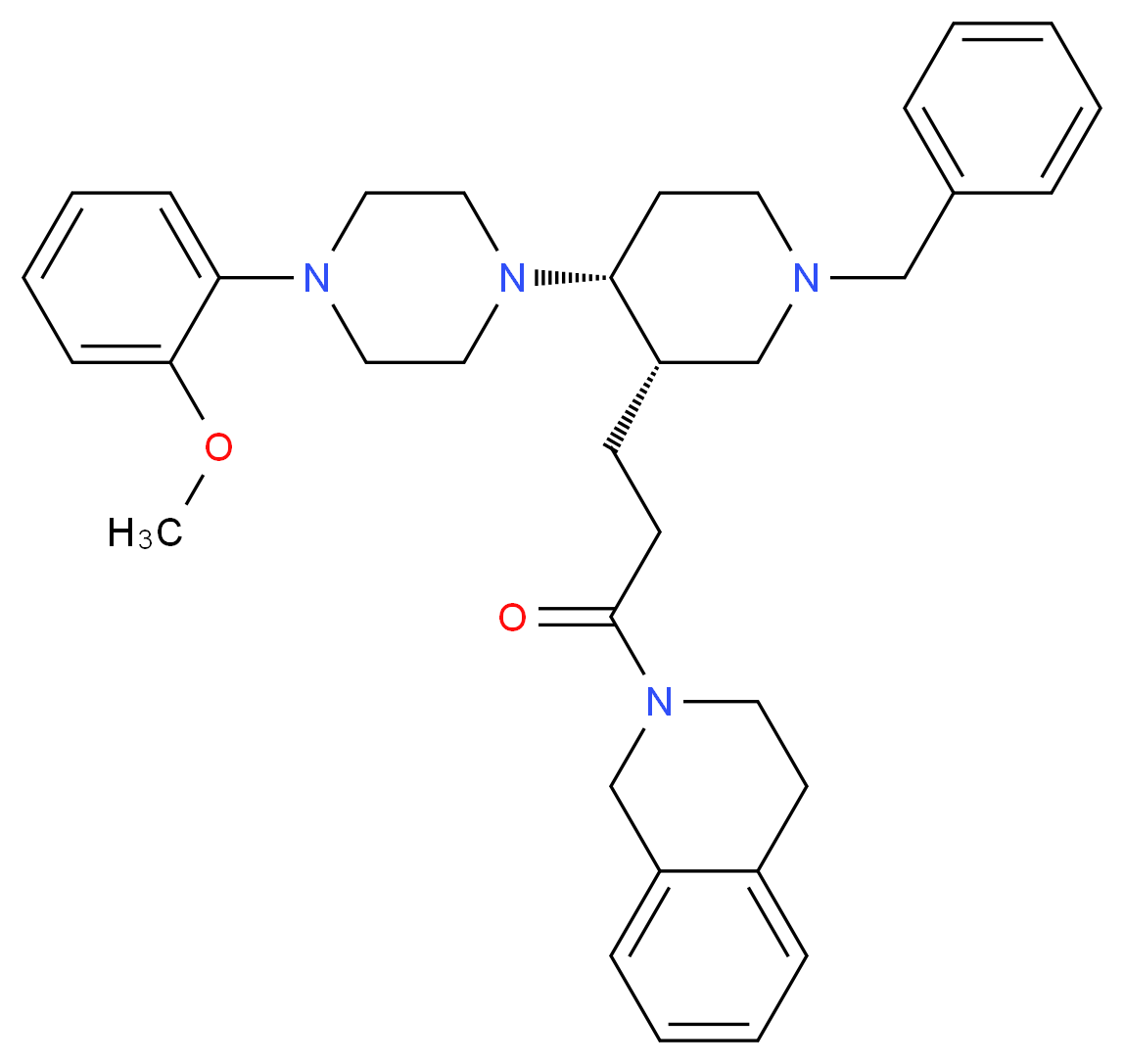 2-(3-{(3S*,4R*)-1-benzyl-4-[4-(2-methoxyphenyl)-1-piperazinyl]-3-piperidinyl}propanoyl)-1,2,3,4-tetrahydroisoquinoline_分子结构_CAS_)