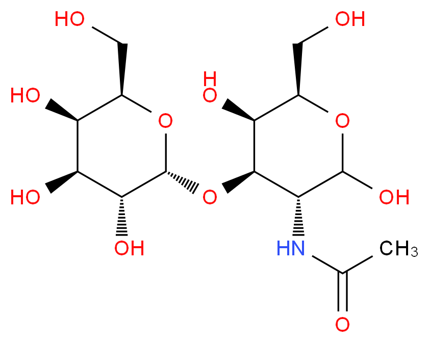 N-[(3R,4R,5R,6R)-2,5-dihydroxy-6-(hydroxymethyl)-4-{[(2S,3R,4S,5R,6R)-3,4,5-trihydroxy-6-(hydroxymethyl)oxan-2-yl]oxy}oxan-3-yl]acetamide_分子结构_CAS_60283-31-0