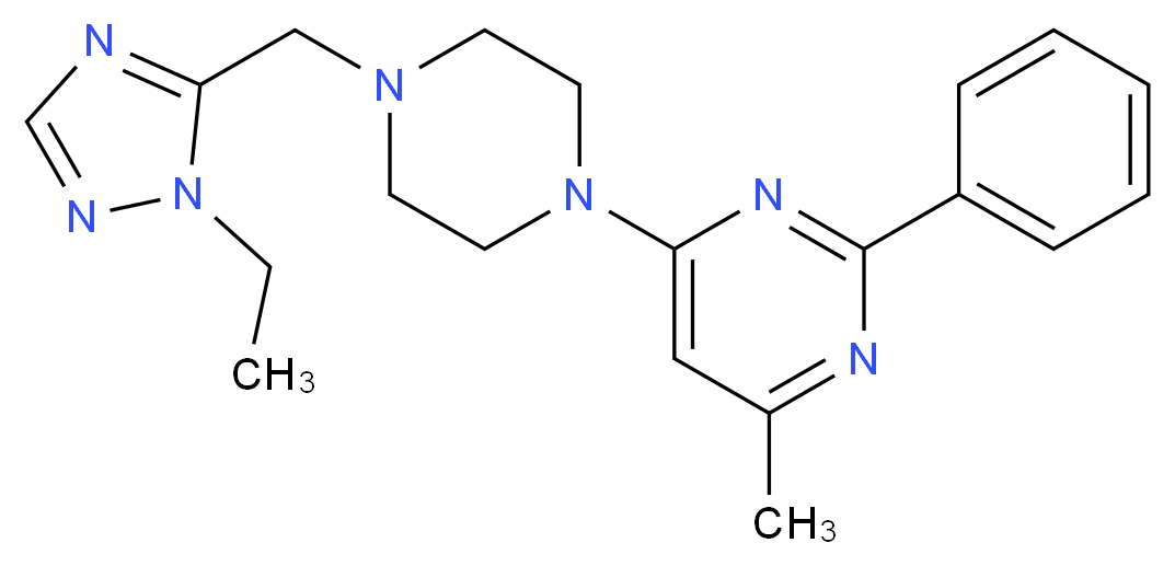 4-{4-[(1-ethyl-1H-1,2,4-triazol-5-yl)methyl]piperazin-1-yl}-6-methyl-2-phenylpyrimidine_分子结构_CAS_)