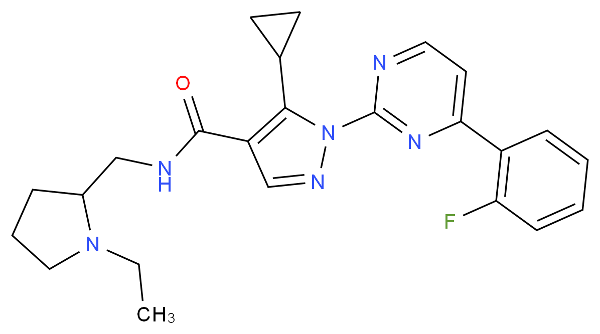 5-cyclopropyl-N-[(1-ethyl-2-pyrrolidinyl)methyl]-1-[4-(2-fluorophenyl)-2-pyrimidinyl]-1H-pyrazole-4-carboxamide_分子结构_CAS_)