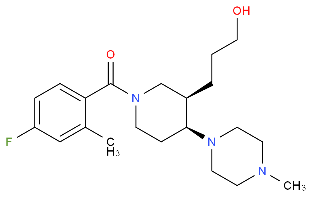 3-[(3R*,4S*)-1-(4-fluoro-2-methylbenzoyl)-4-(4-methylpiperazin-1-yl)piperidin-3-yl]propan-1-ol_分子结构_CAS_)