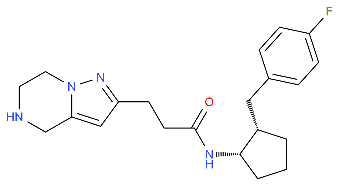 N-[(1S*,2S*)-2-(4-fluorobenzyl)cyclopentyl]-3-(4,5,6,7-tetrahydropyrazolo[1,5-a]pyrazin-2-yl)propanamide_分子结构_CAS_)