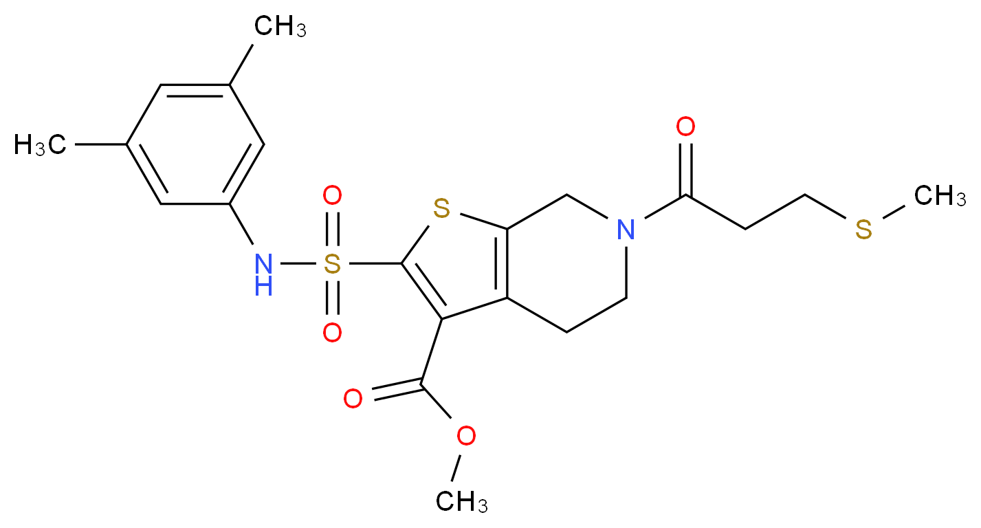 methyl 2-{[(3,5-dimethylphenyl)amino]sulfonyl}-6-[3-(methylthio)propanoyl]-4,5,6,7-tetrahydrothieno[2,3-c]pyridine-3-carboxylate_分子结构_CAS_)