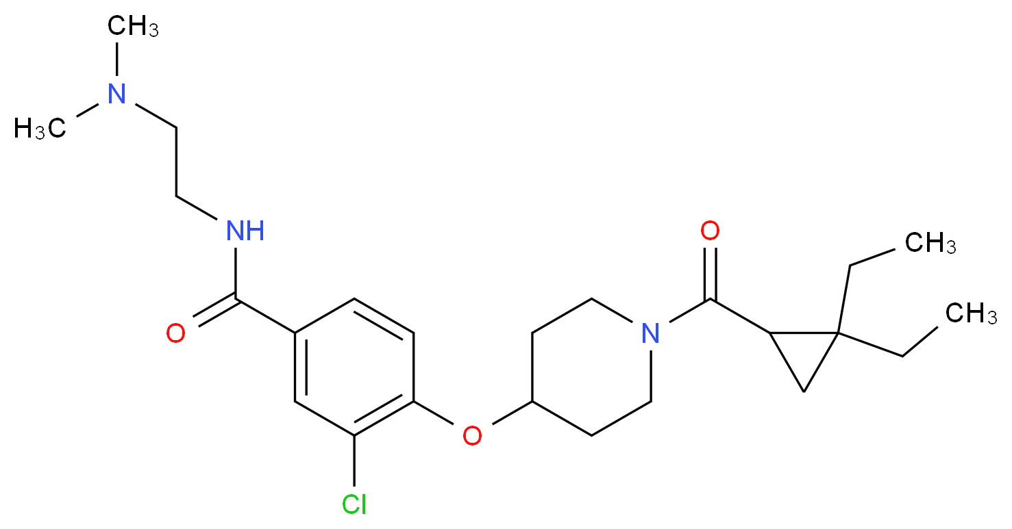 3-chloro-4-({1-[(2,2-diethylcyclopropyl)carbonyl]-4-piperidinyl}oxy)-N-[2-(dimethylamino)ethyl]benzamide_分子结构_CAS_)