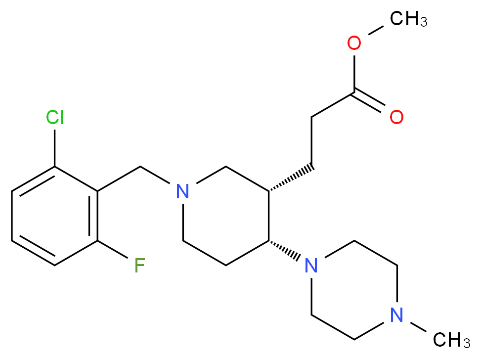 methyl 3-[(3S*,4R*)-1-(2-chloro-6-fluorobenzyl)-4-(4-methyl-1-piperazinyl)-3-piperidinyl]propanoate_分子结构_CAS_)