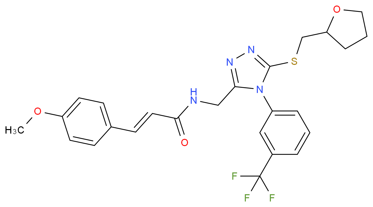 (2E)-3-(4-methoxyphenyl)-N-({5-[(tetrahydro-2-furanylmethyl)thio]-4-[3-(trifluoromethyl)phenyl]-4H-1,2,4-triazol-3-yl}methyl)acrylamide_分子结构_CAS_)
