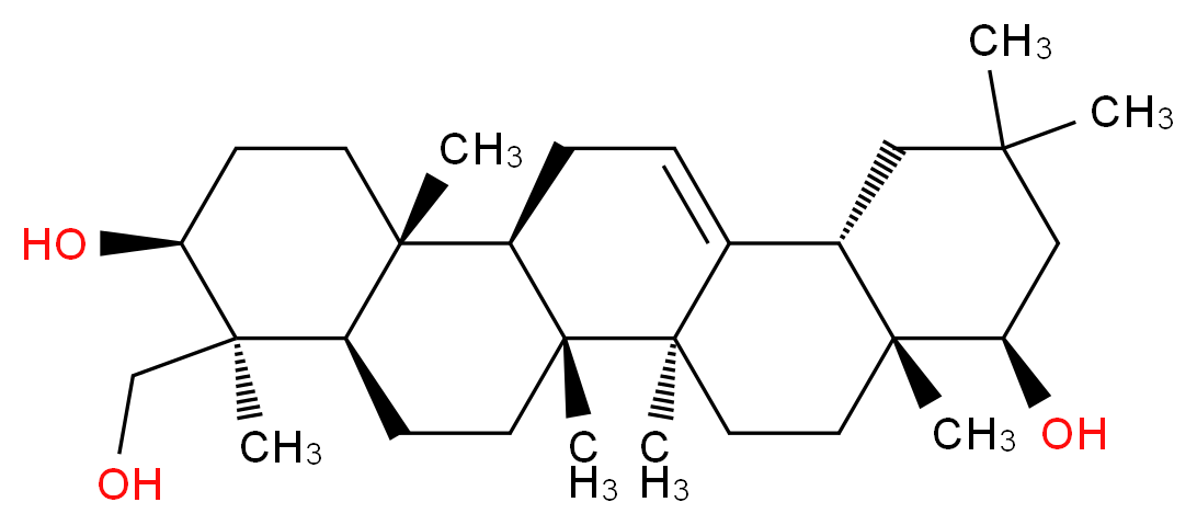 (3S,4S,4aR,6aR,6bS,8aR,9R,12aS,14aR,14bR)-4-(hydroxymethyl)-4,6a,6b,8a,11,11,14b-heptamethyl-1,2,3,4,4a,5,6,6a,6b,7,8,8a,9,10,11,12,12a,14,14a,14b-icosahydropicene-3,9-diol_分子结构_CAS_595-15-3