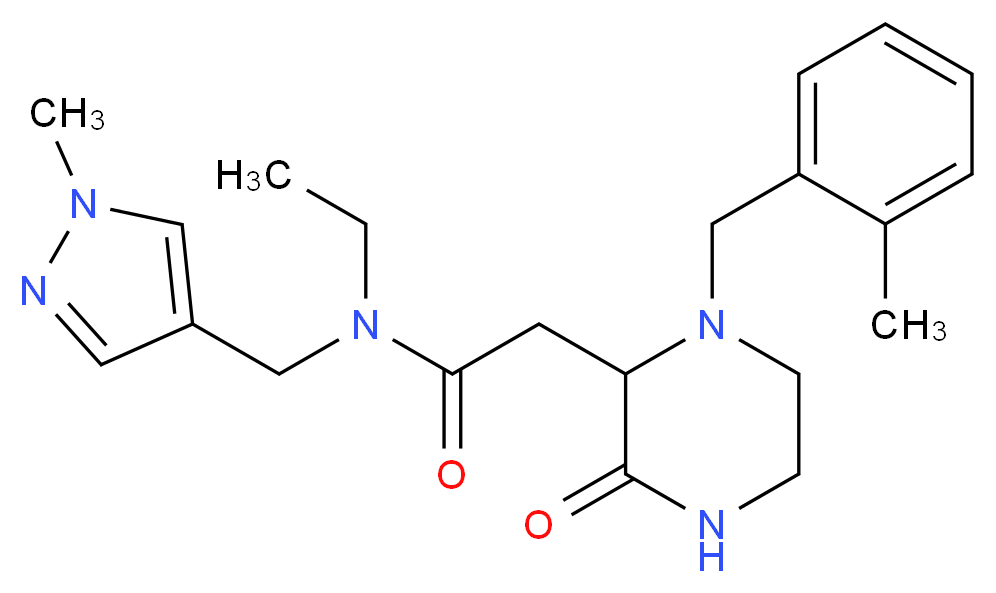 N-ethyl-2-[1-(2-methylbenzyl)-3-oxo-2-piperazinyl]-N-[(1-methyl-1H-pyrazol-4-yl)methyl]acetamide_分子结构_CAS_)