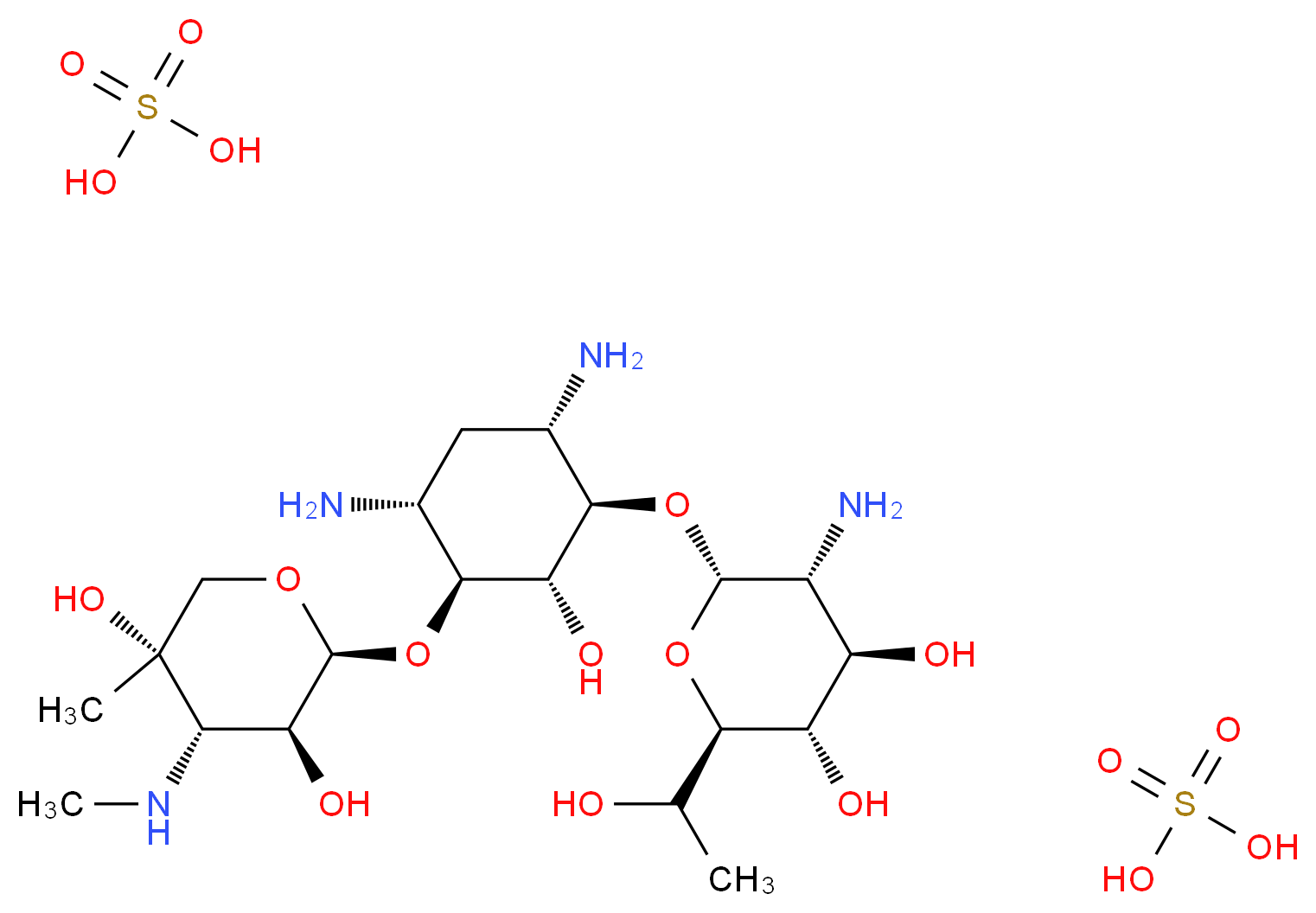 (2S,3S,4S,5S)-2-{[(1S,2S,3R,4S,6R)-4,6-diamino-3-{[(2S,3R,4R,5S,6R)-3-amino-4,5-dihydroxy-6-(1-hydroxyethyl)oxan-2-yl]oxy}-2-hydroxycyclohexyl]oxy}-5-methyl-4-(methylamino)oxane-3,5-diol; bis(sulfuric acid)_分子结构_CAS_108321-42-2