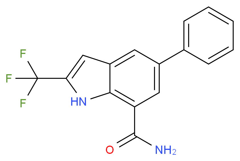 5-Phenyl-2-(trifluoromethyl)-1H-indole-7-carboxamide_分子结构_CAS_1211597-10-2)