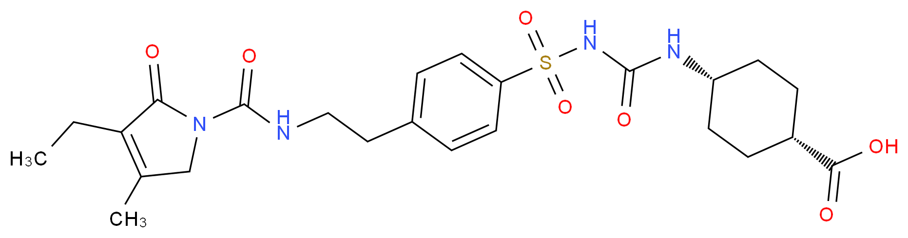 (1s,4s)-4-{[(4-{2-[(3-ethyl-4-methyl-2-oxo-2,5-dihydro-1H-pyrrole-1-carbonyl)amino]ethyl}benzenesulfonyl)carbamoyl]amino}cyclohexane-1-carboxylic acid_分子结构_CAS_127554-90-9