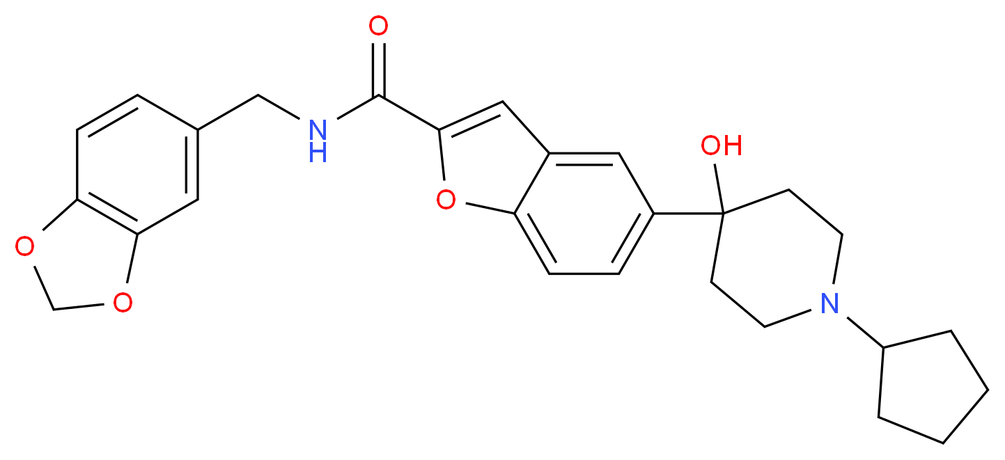 N-(1,3-benzodioxol-5-ylmethyl)-5-(1-cyclopentyl-4-hydroxy-4-piperidinyl)-1-benzofuran-2-carboxamide_分子结构_CAS_)