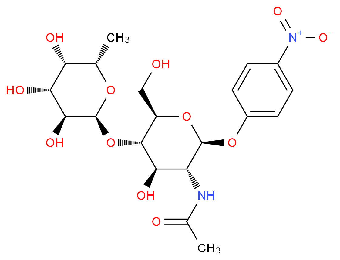 N-[(2S,3R,4R,5S,6R)-4-hydroxy-6-(hydroxymethyl)-2-(4-nitrophenoxy)-5-{[(2S,3S,4R,5S,6S)-3,4,5-trihydroxy-6-methyloxan-2-yl]oxy}oxan-3-yl]acetamide_分子结构_CAS_259143-52-7