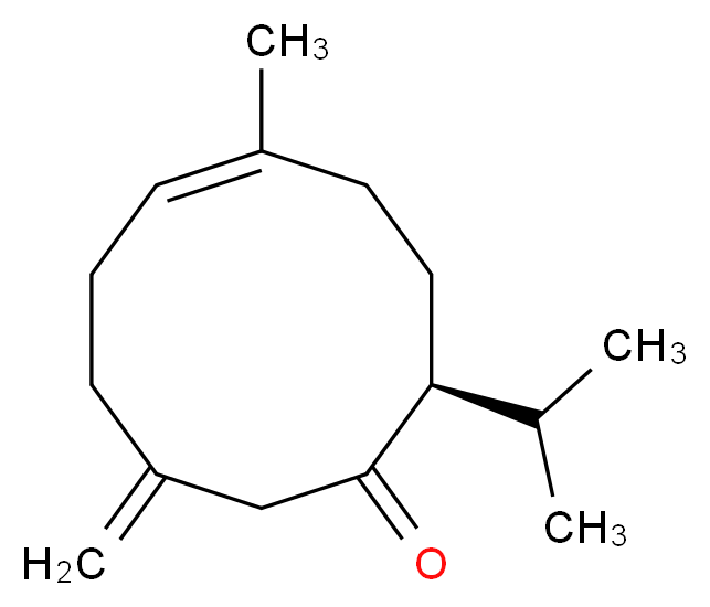 (2S,5E)-5-methyl-9-methylidene-2-(propan-2-yl)cyclodec-5-en-1-one_分子结构_CAS_25645-19-6