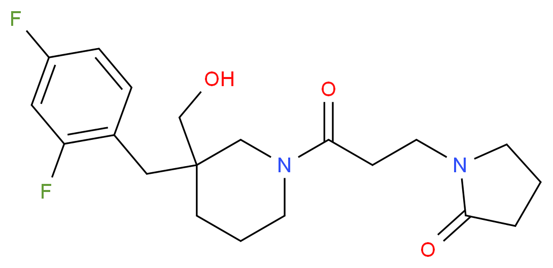 1-{3-[3-(2,4-difluorobenzyl)-3-(hydroxymethyl)-1-piperidinyl]-3-oxopropyl}-2-pyrrolidinone_分子结构_CAS_)