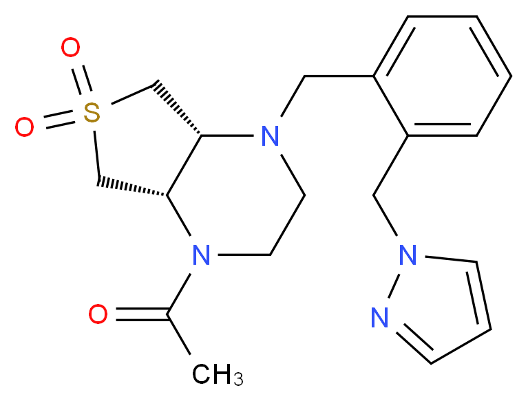 (4aR*,7aS*)-1-acetyl-4-[2-(1H-pyrazol-1-ylmethyl)benzyl]octahydrothieno[3,4-b]pyrazine 6,6-dioxide_分子结构_CAS_)