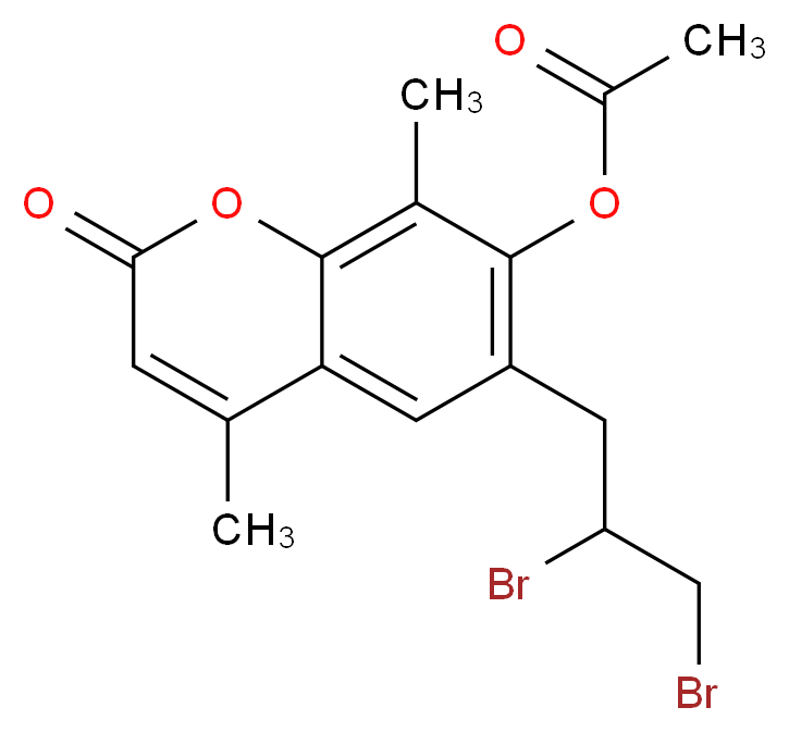 7-乙酰氧基-6-(2,3-二溴丙基)-4,8-二甲基香豆素_分子结构_CAS_3993-46-2)