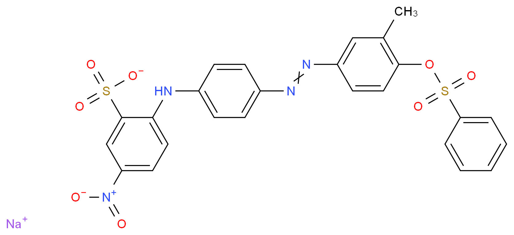 sodium 2-{[4-(2-{4-[(benzenesulfonyl)oxy]-3-methylphenyl}diazen-1-yl)phenyl]amino}-5-nitrobenzene-1-sulfonate_分子结构_CAS_6408-90-8