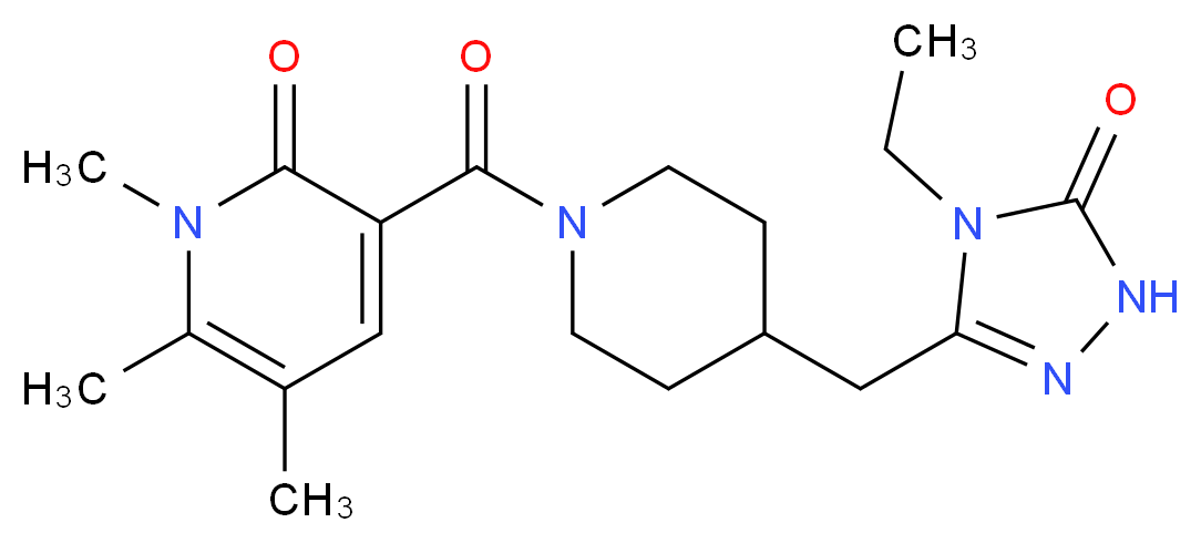 3-({4-[(4-ethyl-5-oxo-4,5-dihydro-1H-1,2,4-triazol-3-yl)methyl]piperidin-1-yl}carbonyl)-1,5,6-trimethylpyridin-2(1H)-one_分子结构_CAS_)