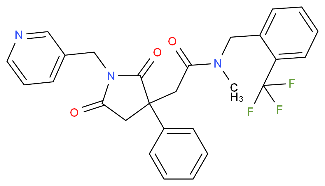 2-[2,5-dioxo-3-phenyl-1-(3-pyridinylmethyl)-3-pyrrolidinyl]-N-methyl-N-[2-(trifluoromethyl)benzyl]acetamide_分子结构_CAS_)