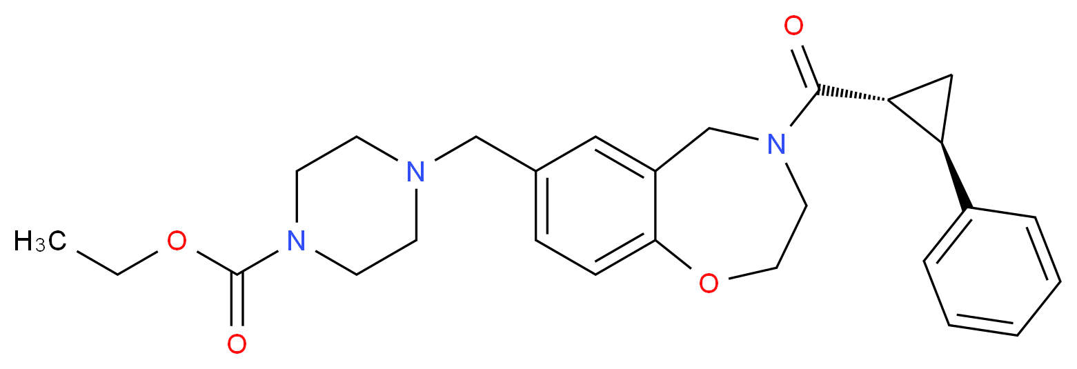 ethyl 4-[(4-{[(1R*,2R*)-2-phenylcyclopropyl]carbonyl}-2,3,4,5-tetrahydro-1,4-benzoxazepin-7-yl)methyl]-1-piperazinecarboxylate_分子结构_CAS_)