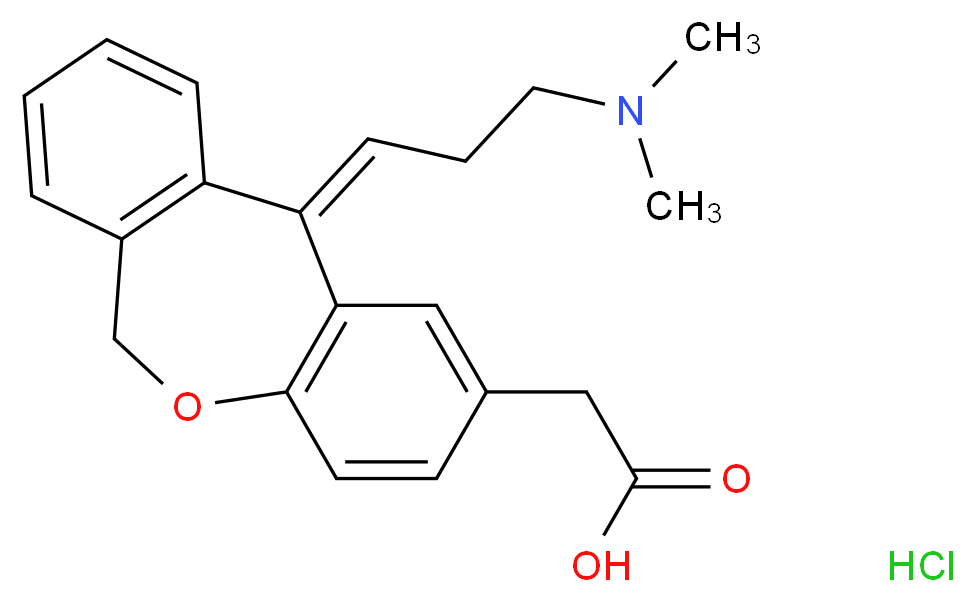 2-[(2Z)-2-[3-(dimethylamino)propylidene]-9-oxatricyclo[9.4.0.0<sup>3</sup>,<sup>8</sup>]pentadeca-1(11),3(8),4,6,12,14-hexaen-5-yl]acetic acid hydrochloride_分子结构_CAS_140462-76-6