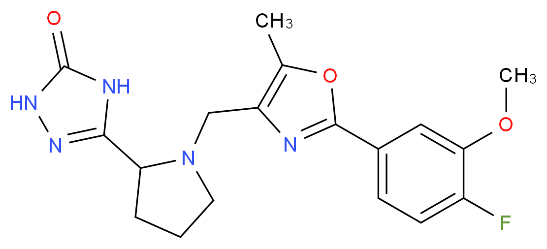 5-(1-{[2-(4-fluoro-3-methoxyphenyl)-5-methyl-1,3-oxazol-4-yl]methyl}-2-pyrrolidinyl)-2,4-dihydro-3H-1,2,4-triazol-3-one_分子结构_CAS_)
