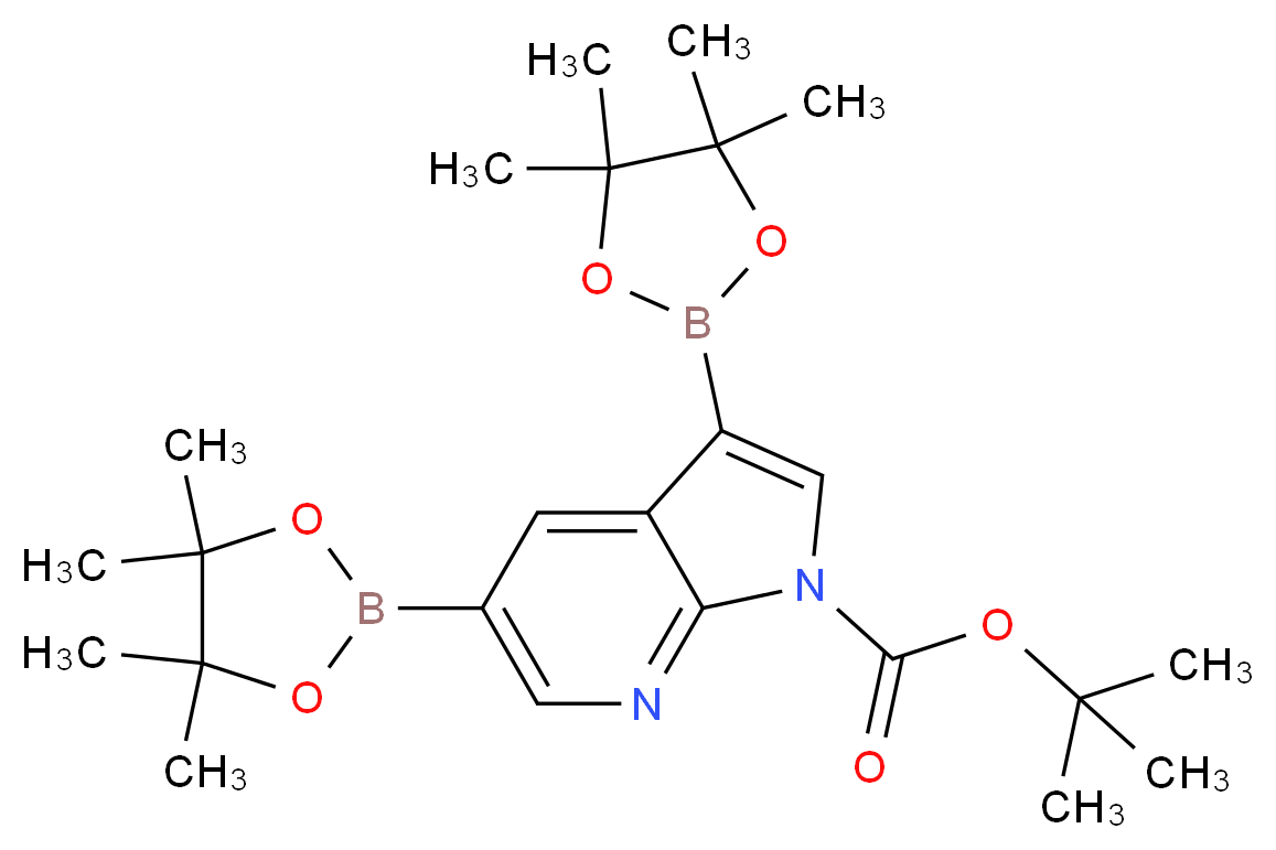 tert-butyl 3,5-bis(tetramethyl-1,3,2-dioxaborolan-2-yl)-1H-pyrrolo[2,3-b]pyridine-1-carboxylate_分子结构_CAS_942070-54-4