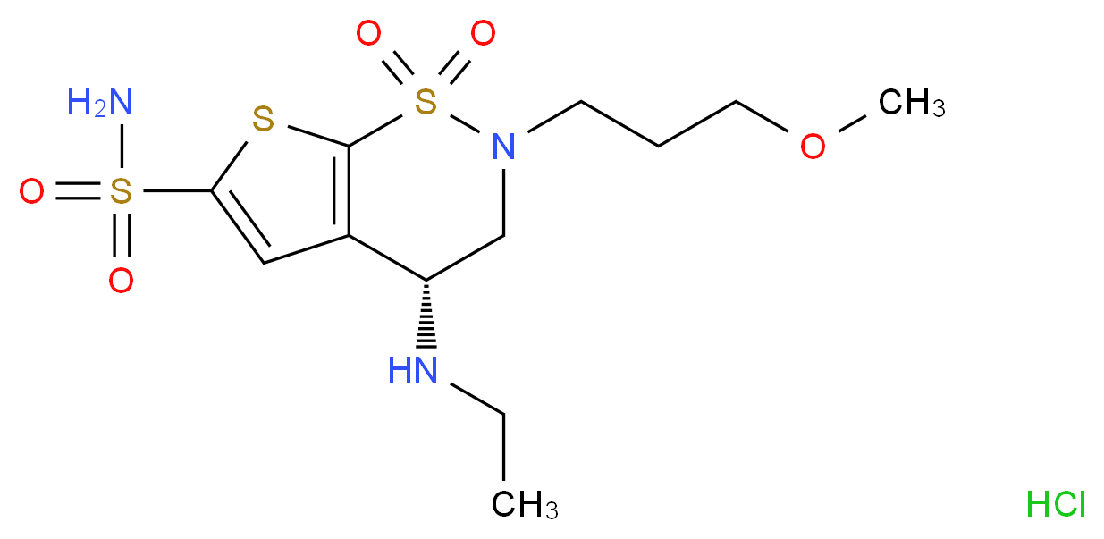 (4R)-4-(ethylamino)-2-(3-methoxypropyl)-1,1-dioxo-2H,3H,4H-1λ<sup>6</sup>,7,2-thieno[3,2-e][1λ<sup>6</sup>,2]thiazine-6-sulfonamide hydrochloride_分子结构_CAS_150937-43-2