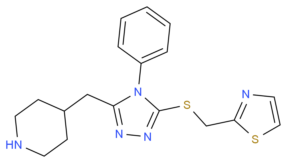 4-({4-phenyl-5-[(1,3-thiazol-2-ylmethyl)thio]-4H-1,2,4-triazol-3-yl}methyl)piperidine_分子结构_CAS_)