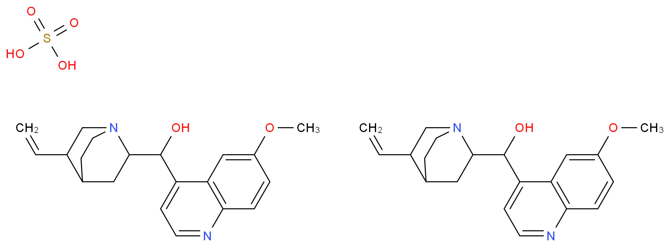 sulfuric acid; bis({5-ethenyl-1-azabicyclo[2.2.2]octan-2-yl}(6-methoxyquinolin-4-yl)methanol)_分子结构_CAS_6119-70-6