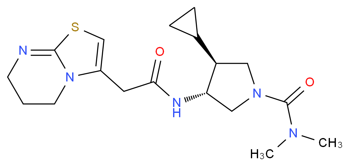 (3S*,4R*)-3-cyclopropyl-4-[(6,7-dihydro-5H-[1,3]thiazolo[3,2-a]pyrimidin-3-ylacetyl)amino]-N,N-dimethylpyrrolidine-1-carboxamide_分子结构_CAS_)