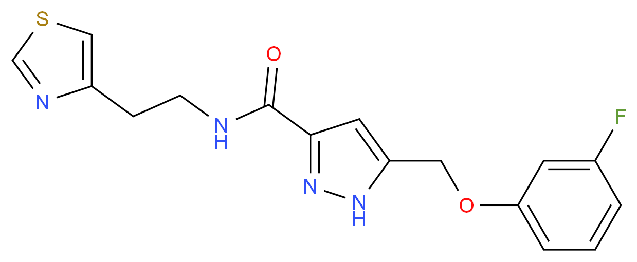 5-[(3-fluorophenoxy)methyl]-N-[2-(1,3-thiazol-4-yl)ethyl]-1H-pyrazole-3-carboxamide_分子结构_CAS_)