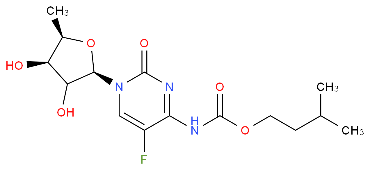 3-methylbutyl N-{1-[(2R,4R,5R)-3,4-dihydroxy-5-methyloxolan-2-yl]-5-fluoro-2-oxo-1,2-dihydropyrimidin-4-yl}carbamate_分子结构_CAS_162204-30-0