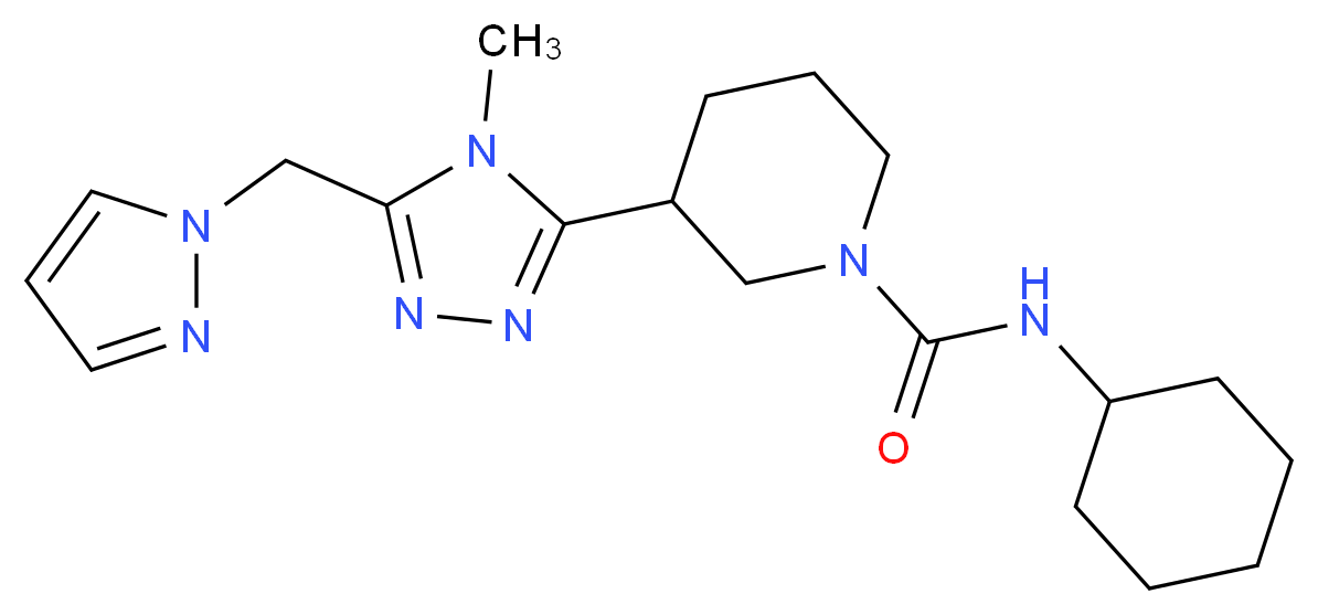 N-cyclohexyl-3-[4-methyl-5-(1H-pyrazol-1-ylmethyl)-4H-1,2,4-triazol-3-yl]piperidine-1-carboxamide_分子结构_CAS_)