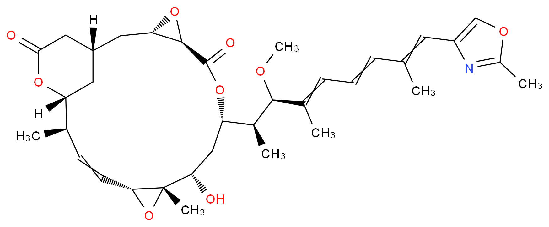 (1S,3S,5R,8S,10S,11S,13R,16R,17R)-10-hydroxy-8-[(2S,3R)-3-methoxy-4,8-dimethyl-9-(2-methyl-1,3-oxazol-4-yl)nona-4,6,8-trien-2-yl]-11,16-dimethyl-4,7,12,18-tetraoxatetracyclo[15.3.1.0<sup>3</sup>,<sup>5</sup>.0<sup>1</sup><sup>1</sup>,<sup>1</sup><sup>3</sup>]henicos-14-ene-6,19-dione_分子结构_CAS_90996-54-6
