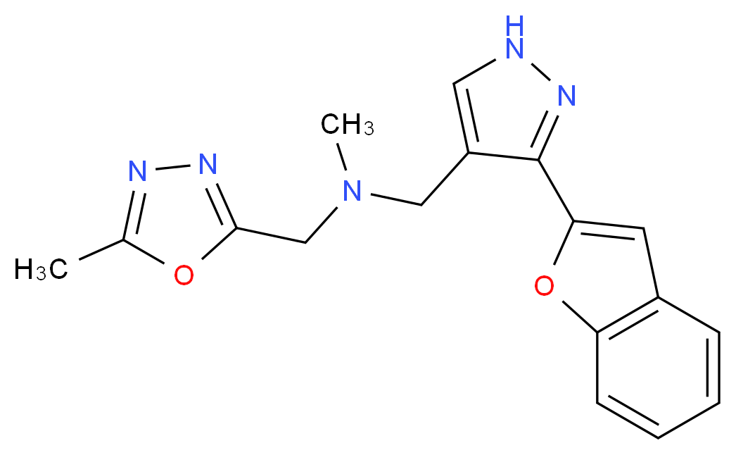 1-[3-(1-benzofuran-2-yl)-1H-pyrazol-4-yl]-N-methyl-N-[(5-methyl-1,3,4-oxadiazol-2-yl)methyl]methanamine_分子结构_CAS_)