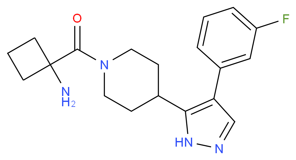 1-({4-[4-(3-fluorophenyl)-1H-pyrazol-5-yl]piperidin-1-yl}carbonyl)cyclobutanamine_分子结构_CAS_)