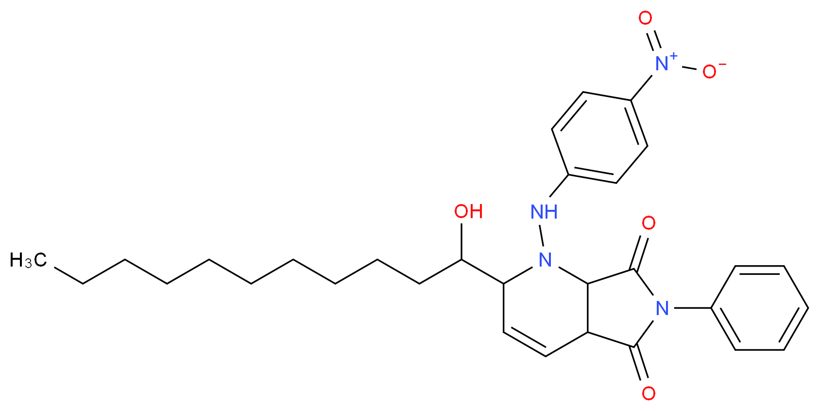 2-(1-hydroxyundecyl)-1-[(4-nitrophenyl)amino]-6-phenyl-1H,2H,4aH,5H,6H,7H,7aH-pyrrolo[3,4-b]pyridine-5,7-dione_分子结构_CAS_1005129-80-5