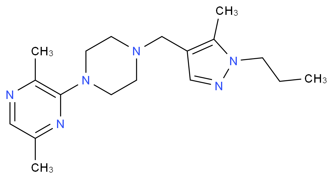 2,5-dimethyl-3-{4-[(5-methyl-1-propyl-1H-pyrazol-4-yl)methyl]piperazin-1-yl}pyrazine_分子结构_CAS_)