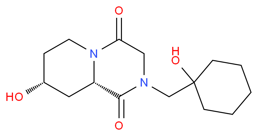(8R*,9aS*)-8-hydroxy-2-[(1-hydroxycyclohexyl)methyl]tetrahydro-2H-pyrido[1,2-a]pyrazine-1,4(3H,6H)-dione_分子结构_CAS_)